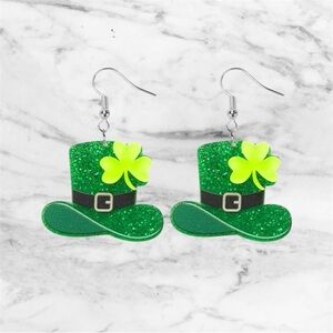 Green Glitter St. Patrick's Day Hat Earrings